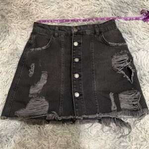 Distressed Black Denim Skirt